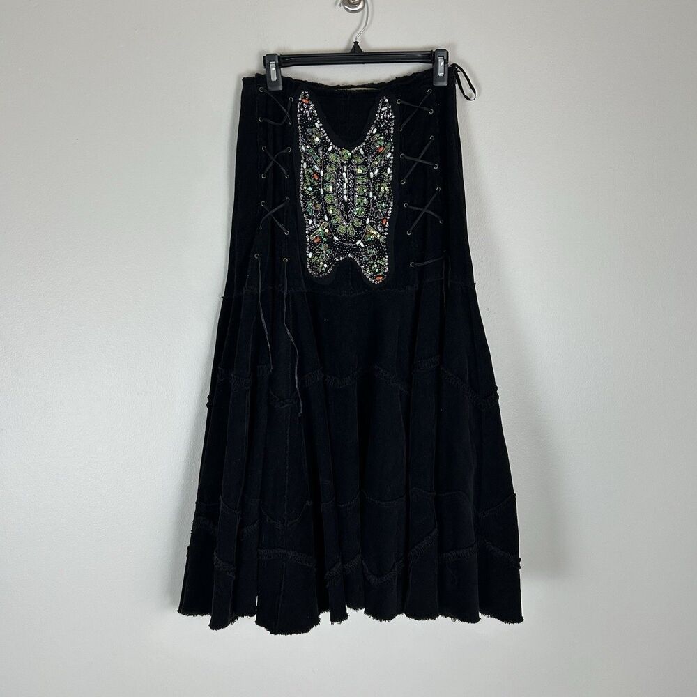 Miss Me Small Skirt Maxi Corduroy Witchy Flare Butterfly Beaded Grunge Fairy 90s